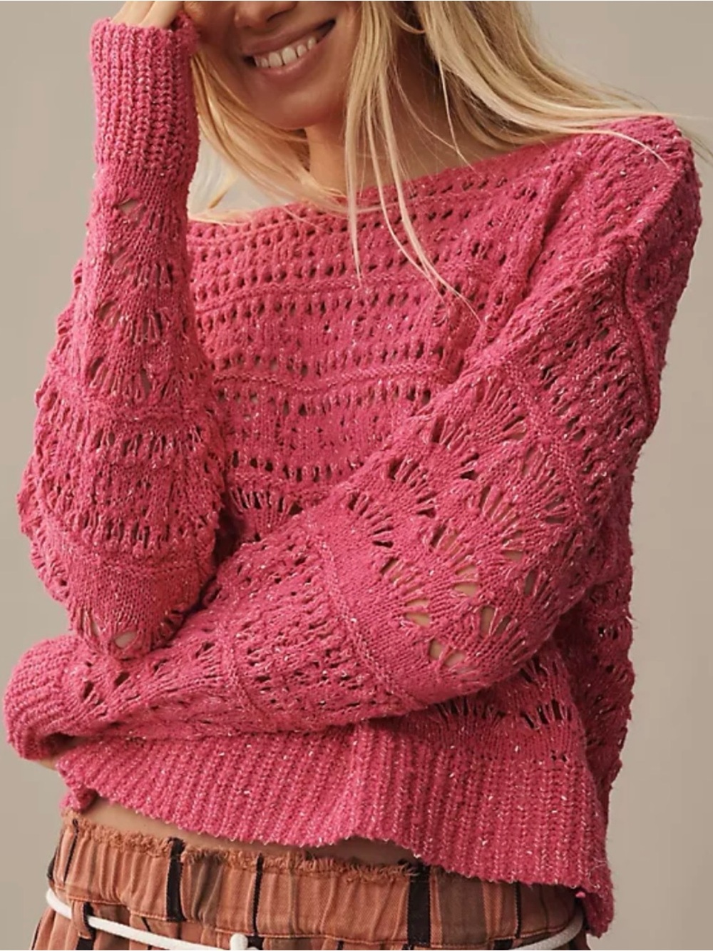 Pilcro Pink Palmer Open-Stitch Pullover Sweater